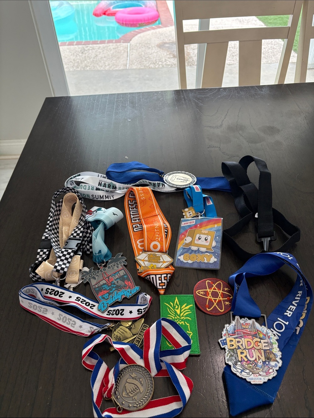 Assorted Medals and Lanyards Set in Blue, Black, Orange